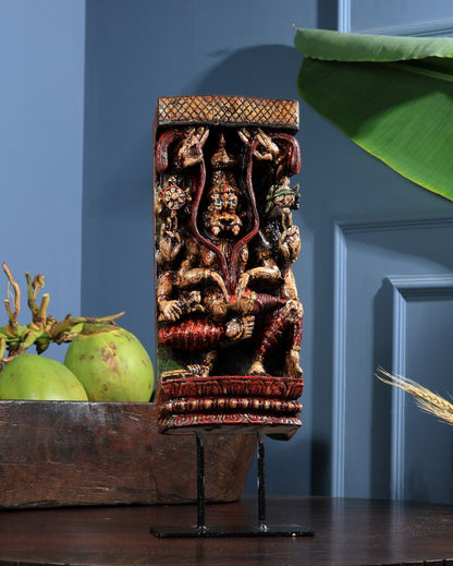 Regal Artwork in Reclaimed Wood Narasimha Painted Showpiece Table Ornament | 7 x 3 x 19 inches