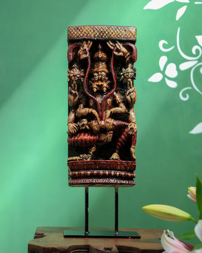 Regal Artwork in Reclaimed Wood Narasimha Painted Showpiece Table Ornament | 7 x 3 x 19 inches