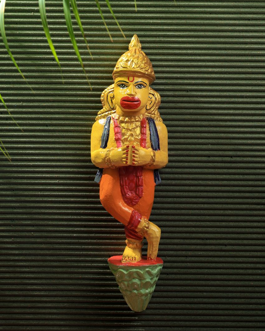 Mythical Heritage in Wooden Hanuman Painted Wall Art | 4 x 3 x 16 inches