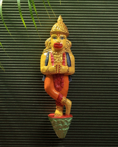 Mythical Heritage in Wooden Hanuman Painted Wall Art | 4 x 3 x 16 inches