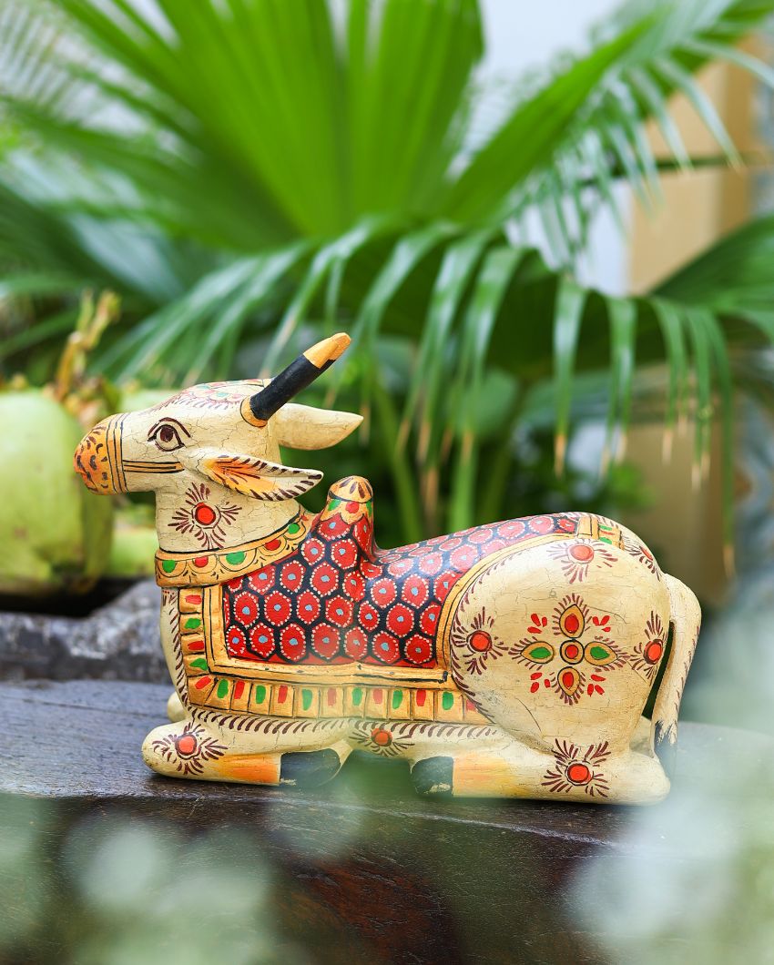 Divine Craftsmanship in Mango Wood Nandi Showpiece Table Ornament | 14 x 4 x 10 inches