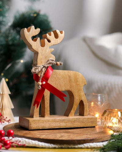 Festive Wooden Reindeer Christmas Decor | 8 X 3 X 10 Inches