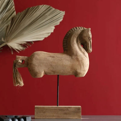 Burn Wood Horse For Home Decorative Sculpture