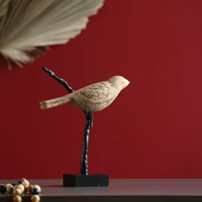 Bird On Stem Wooden Statue