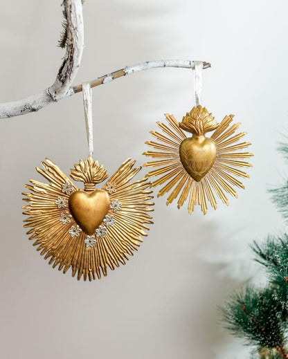 Gleaming Heart Medallion Ornaments | Set of 2 | 7 X 7 Inches