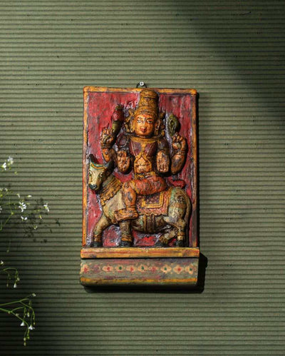 Hand Painted South Devta Wooden Panel | 9 x 3 x 15 inches