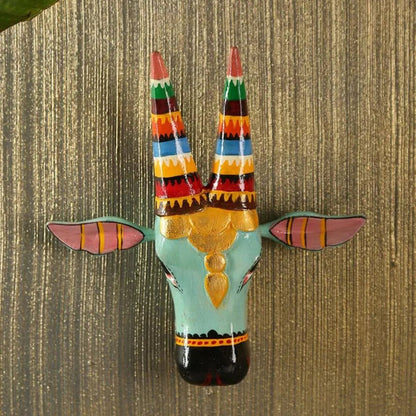 Decorative Wooden Cow Head Showpiece | 10 x 3 x 11 inches