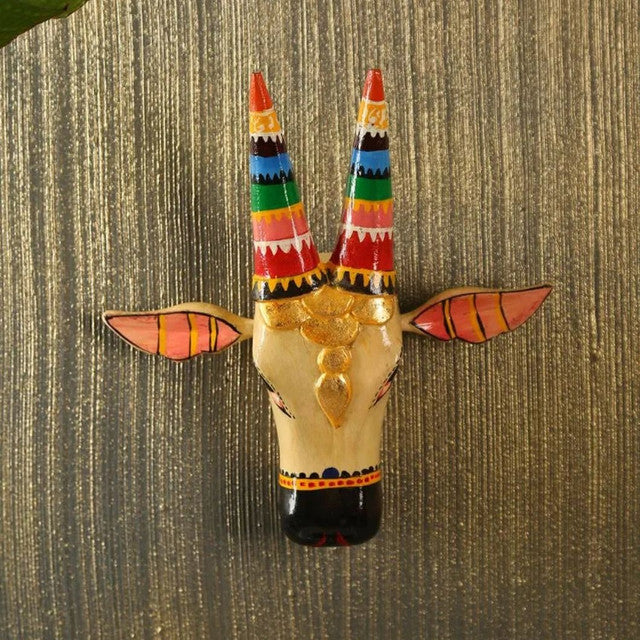 Exquisite Wooden Cow Head Showpiece | 10 x 3 x 11 inches