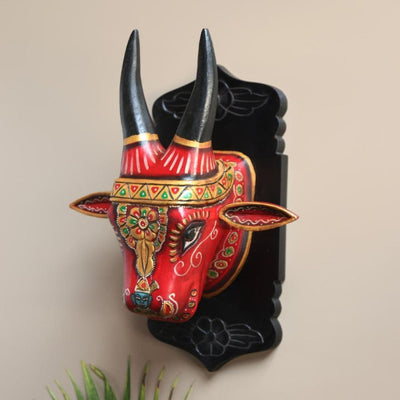 Rustic Wooden Cow Head Showpiece | 11 x 6 x 15 inches