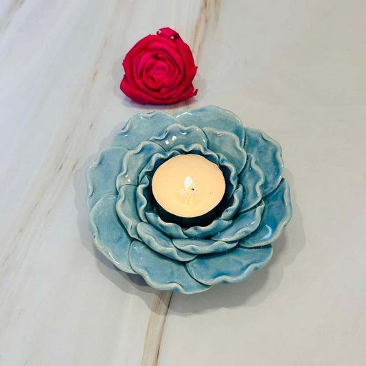 Ceramic Lotus Shaped Candle Holder | Set of 2