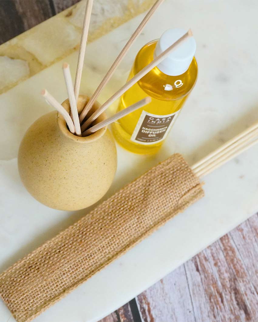 Elegant Yellow Design Nag Champa Fragrance Reed Diffuser | Pack of 3