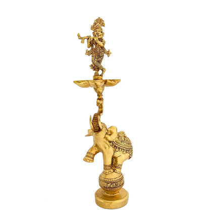 Lord Krishna Standing On Elephant Showpiece | 5 x 5 x 17 inches