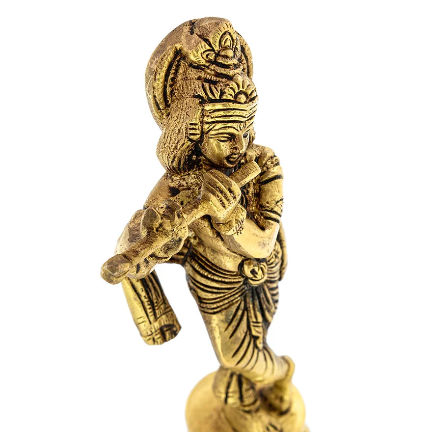 Exquisite Brass Shri Krishna Idol | 2 x 3 x 7 inches