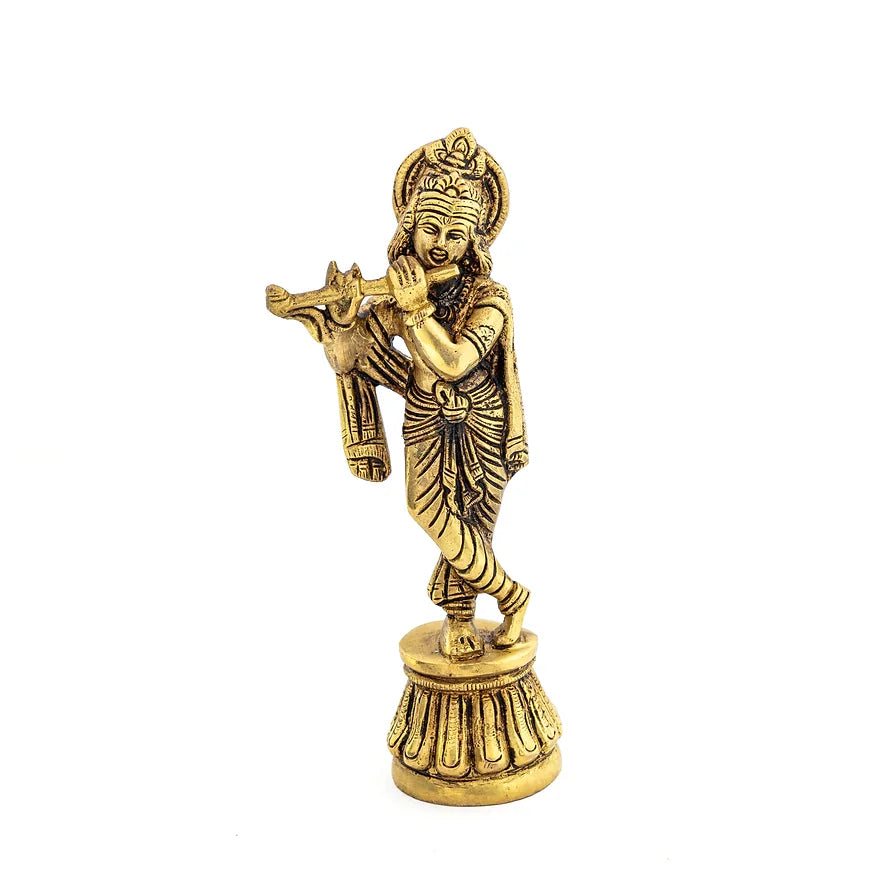 Exquisite Brass Shri Krishna Idol | 2 x 3 x 7 inches