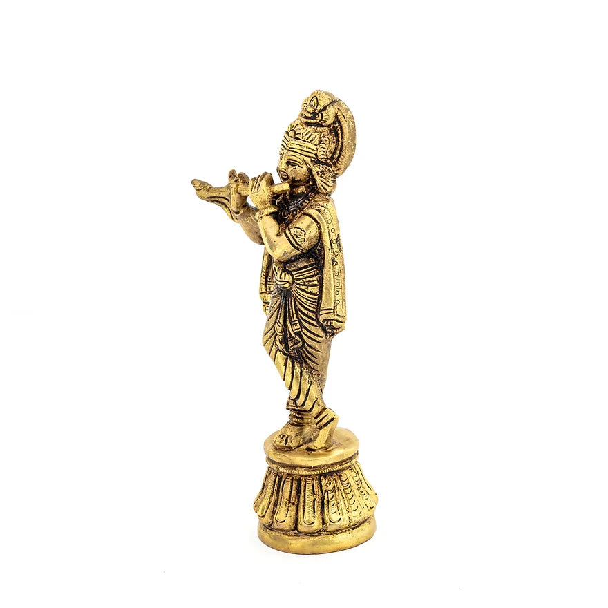 Exquisite Brass Shri Krishna Idol | 2 x 3 x 7 inches