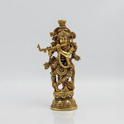 Divine Brass Shri Krishna Idol | 4 x 3 x 10 inches