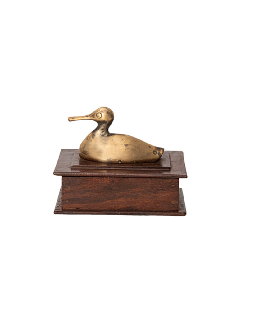 Exquisite Wooden Box with Pure Brass Goose Ornament | 15 x 10 x 12 cm/ 6 x 4 x 5 inches