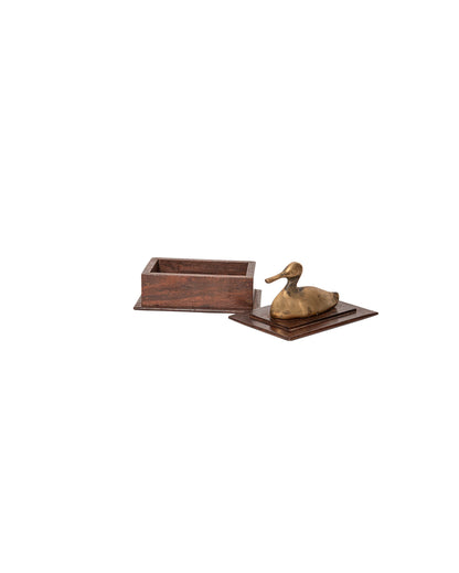 Exquisite Wooden Box with Pure Brass Goose Ornament | 15 x 10 x 12 cm/ 6 x 4 x 5 inches