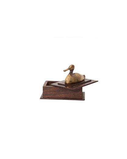 Exquisite Wooden Box with Pure Brass Goose Ornament | 15 x 10 x 12 cm/ 6 x 4 x 5 inches