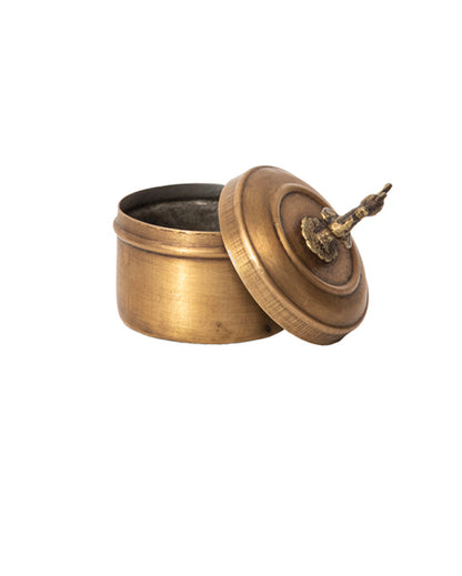 Elegant Brass Katordan with Intricate Peacock Lid || Mustard|  7 x 10 cm/ 3 x 4 inches