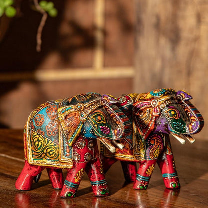 Decorative Wooden Pair of Elephants Sculptures |  Pack of 2 |12 x 5 x 10 cm / 5 x 2 x 4 inches