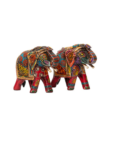 Decorative Wooden Pair of Elephants Sculptures |  Pack of 2 |12 x 5 x 10 cm / 5 x 2 x 4 inches