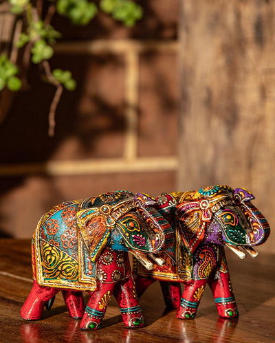 Decorative Wooden Pair of Elephants Sculptures |  Pack of 2 |12 x 5 x 10 cm / 5 x 2 x 4 inches