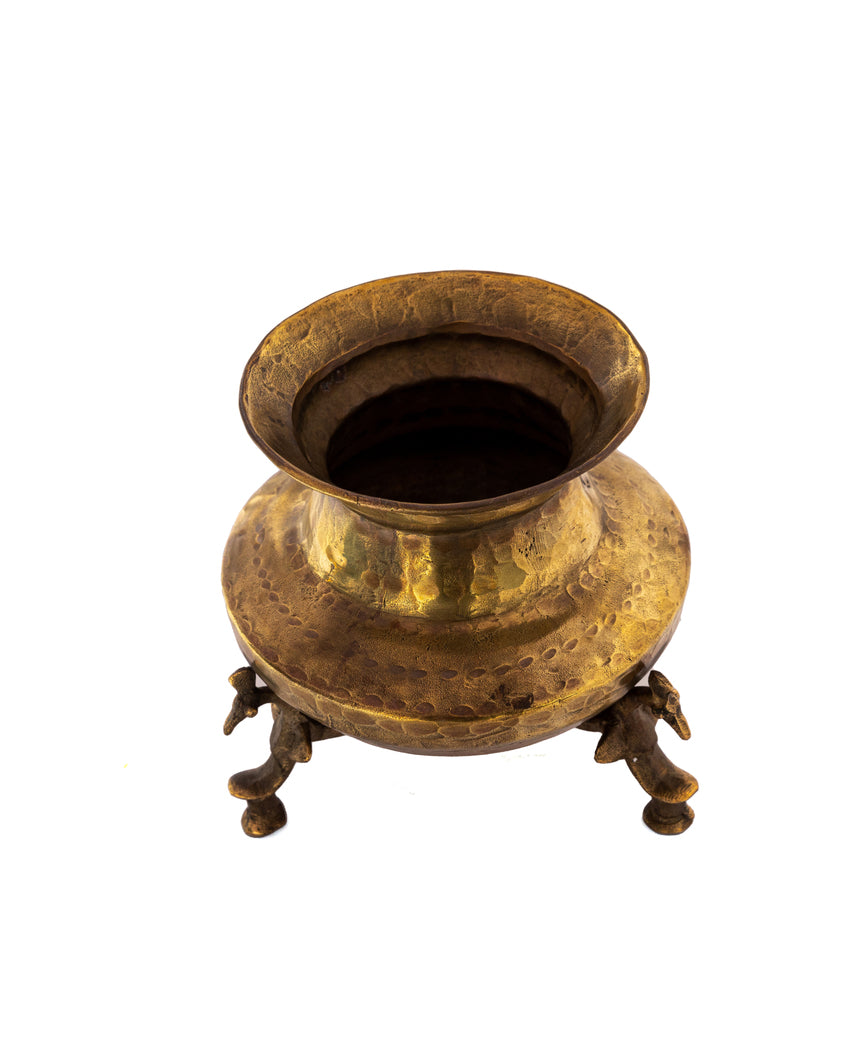 Classic Pure Brass Antique Pot Decorative Accent |Mustard |10 x 7 x 12 cm/ 4 x 3 x 5 inches