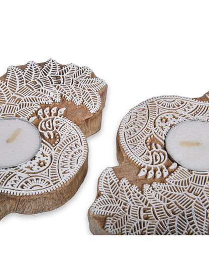 Charming Wooden Peacock Tealight Holders | 12 x 7 x 2 cm/ 5 x 3 inches