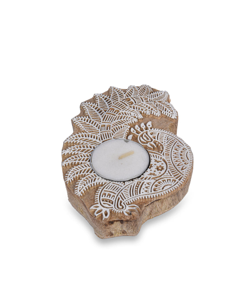 Charming Wooden Peacock Tealight Holders | 12 x 7 x 2 cm/ 5 x 3 inches