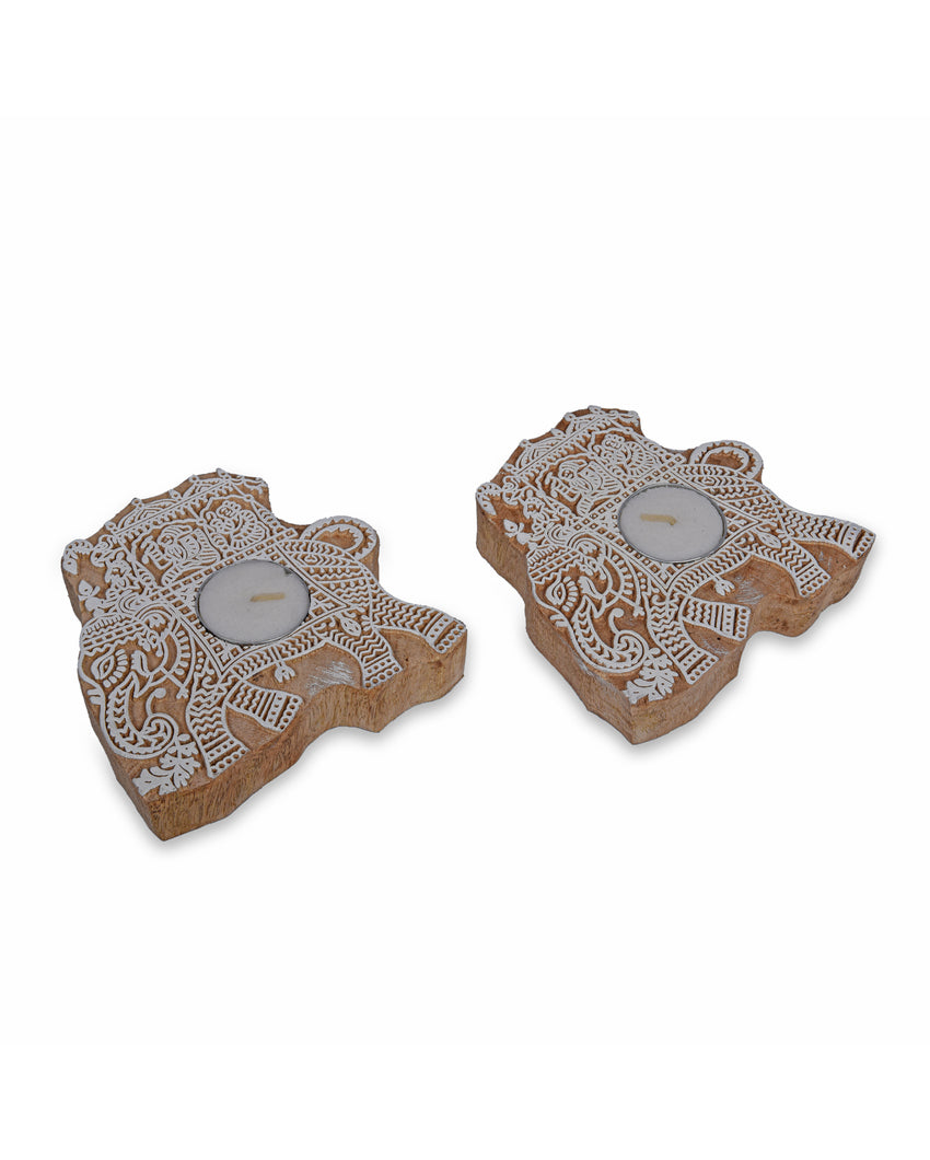 Elegant Wooden Elephant Tealight Holders | 10 x 10 cm/4 x 4 inches