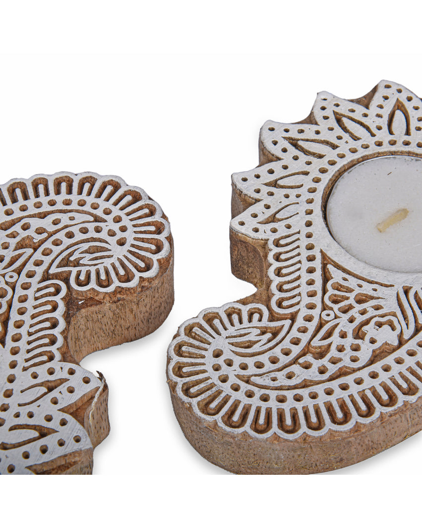 Floral Wooden Tealight Holders Decorative | 12 x 7 cm / 5 x 3 inches