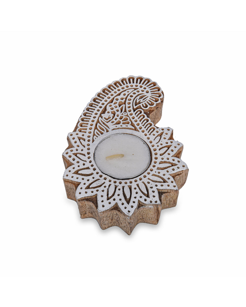 Floral Wooden Tealight Holders Decorative | 12 x 7 cm / 5 x 3 inches