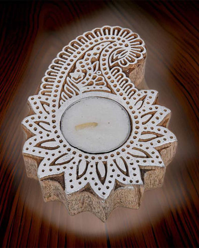 Floral Wooden Tealight Holders Decorative | 12 x 7 cm / 5 x 3 inches