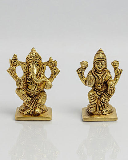 Divine Laxmi and Ganesh Set Religious Sculpture | Mustard | Pack of 2 |5 x 5 x 7 cm/ 2 x 3 inches