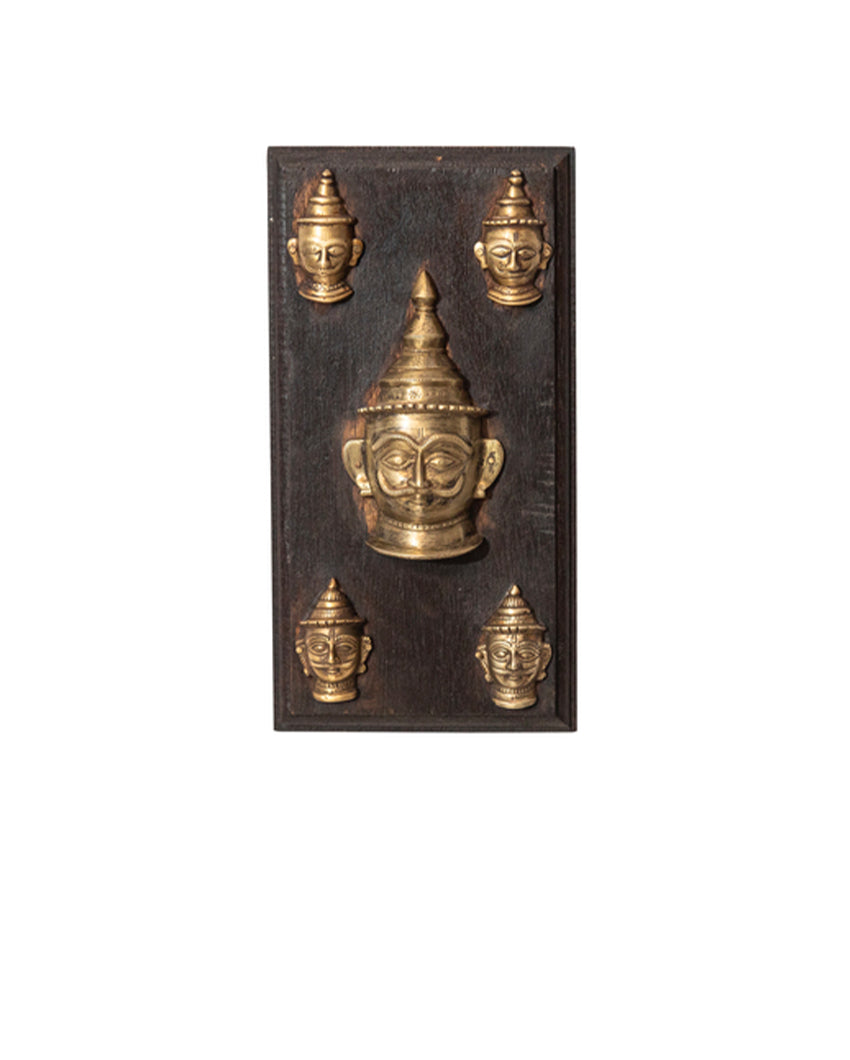 Antique Wall Frame with Brass Faces Art | 14 x 2 x 27 inches