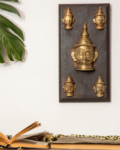 Antique Wall Frame with Brass Faces Art | 35 x 5 x 6 cm/14 x 2 x 27 inches