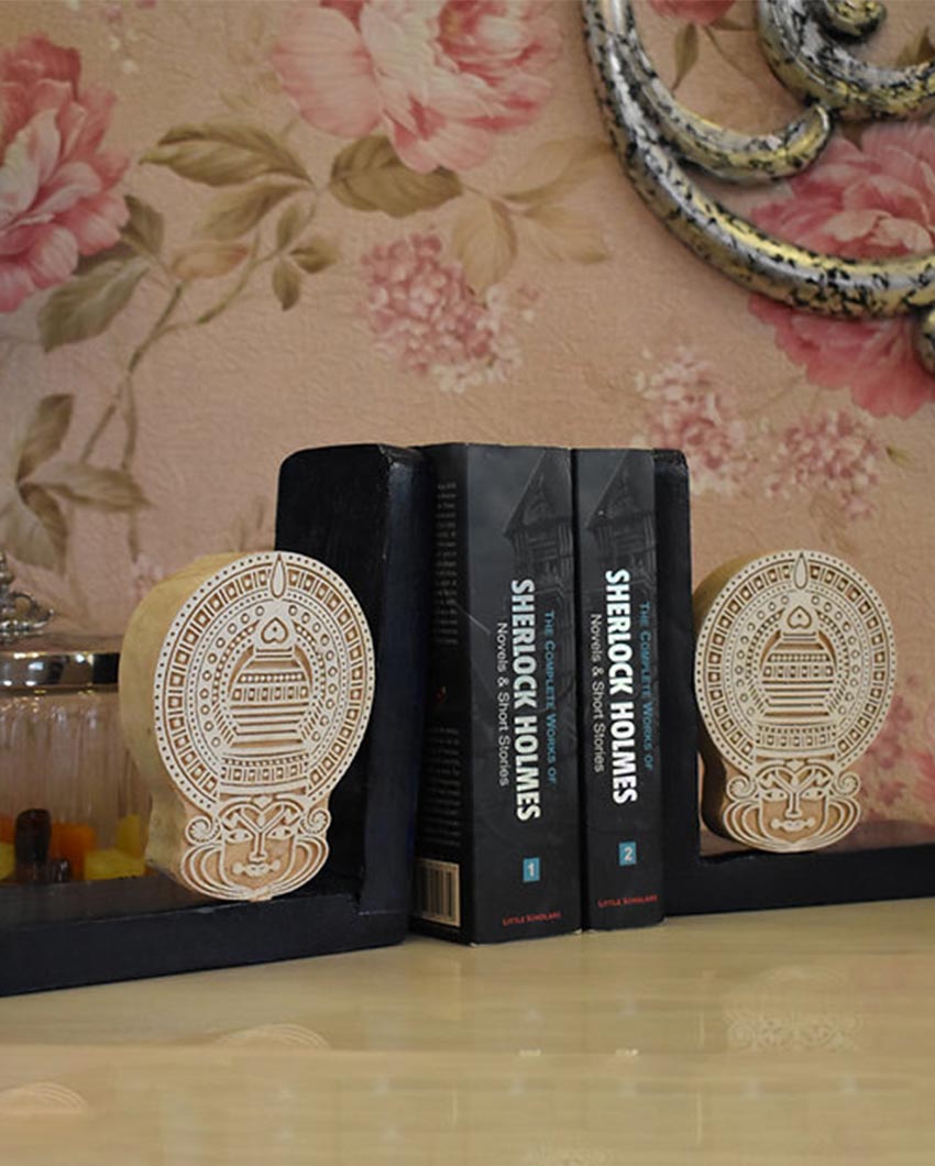 Wooden Navy Kathak Book Ends Decorative Holders | Pack of 2 | 17 x 7 cm /7 x 3 inches