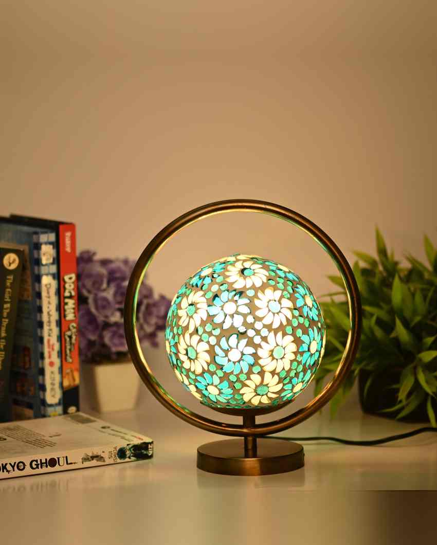 Löwenm Decorative Round Table Lamp with Colorful Glass Shade | 9 x 10 inches