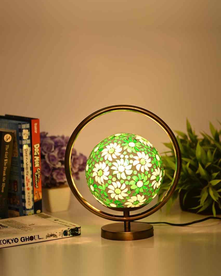 Mohnblume Decorative Round Table Lamp with Colorful Glass Shade | 9 x 10 inches