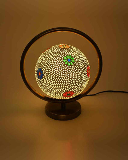 Prachtkerze Decorative Round Table Lamp with Colorful Glass Shade | 9 x 10 inches