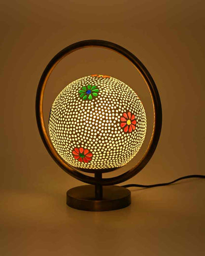 Prachtkerze Decorative Round Table Lamp with Colorful Glass Shade | 9 x 10 inches