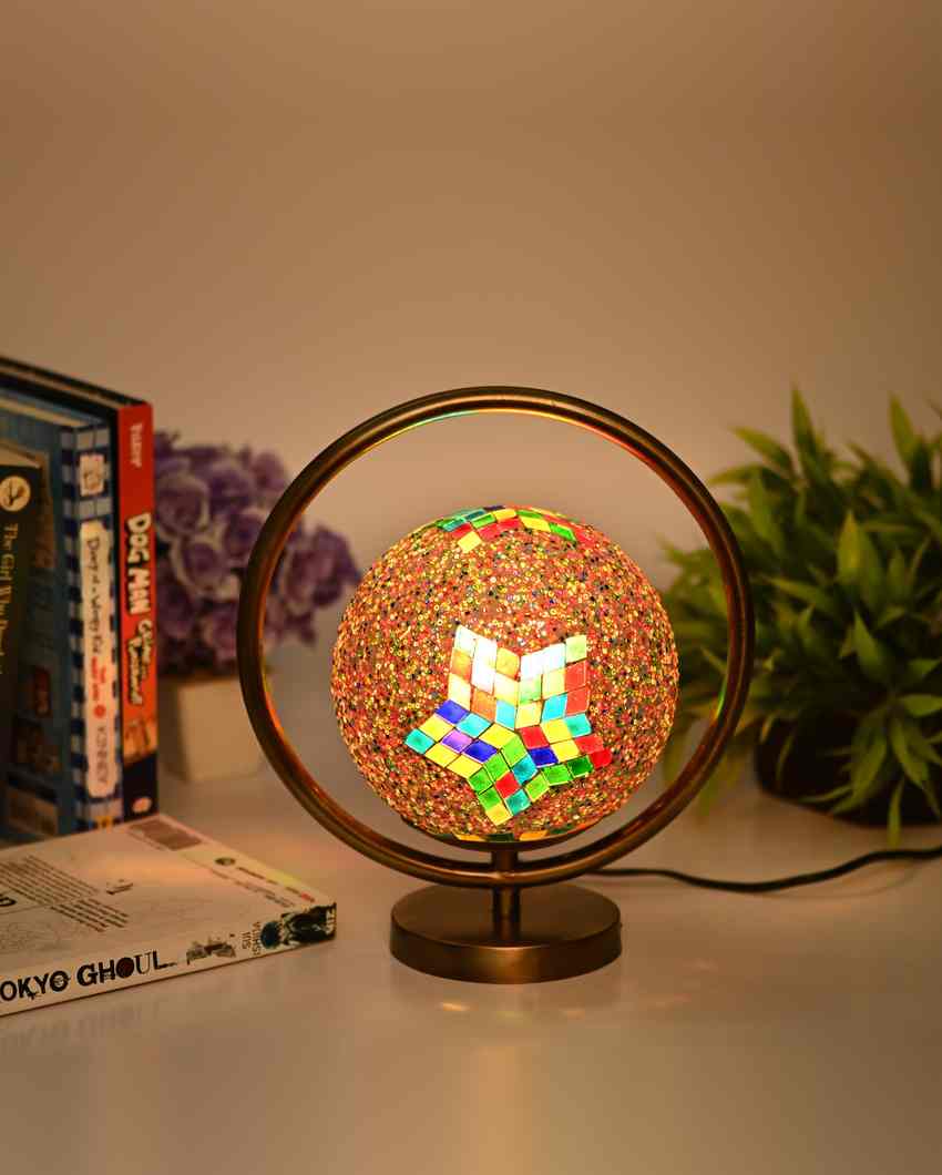 Schneg Decorative Round Table Lamp with Colorful Glass Shade | 9 x 10 inches