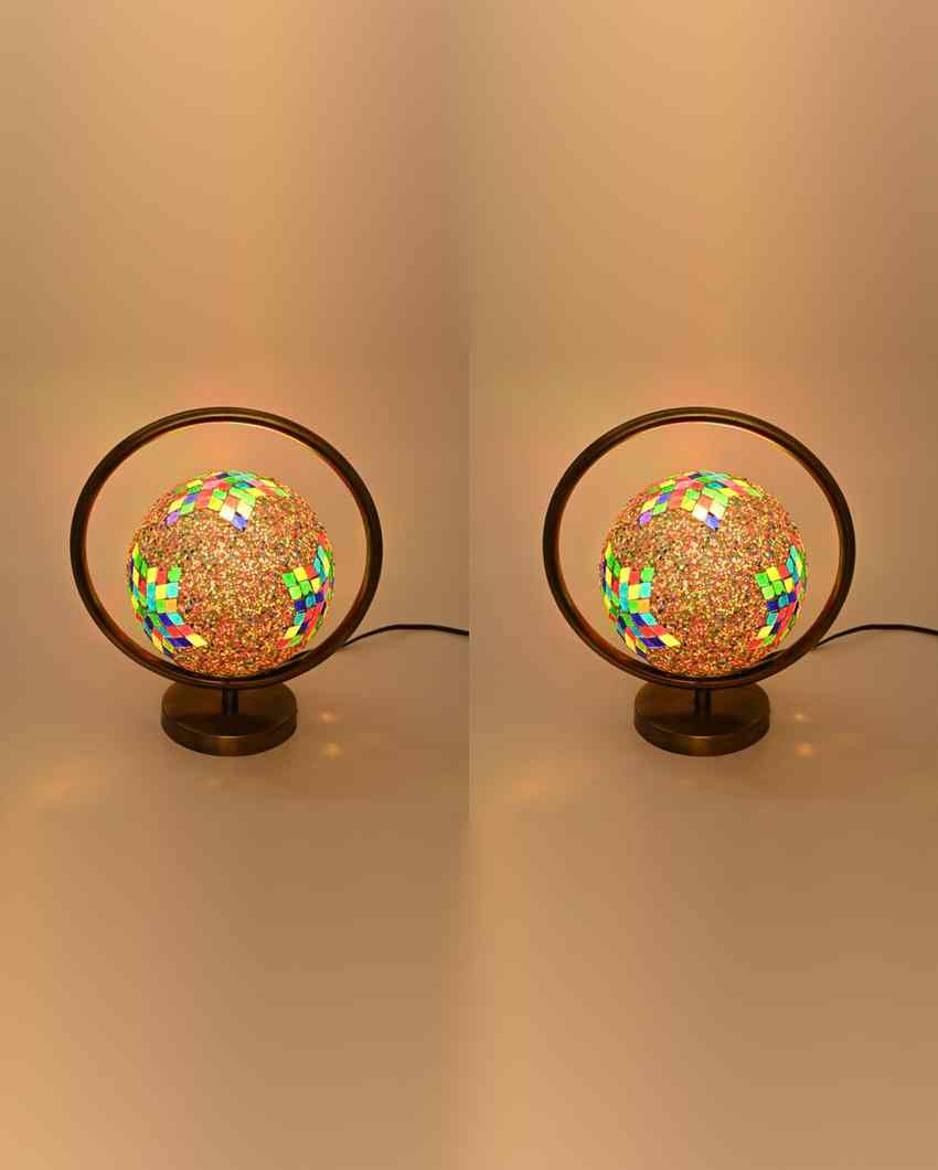 Schneg Decorative Round Table Lamp with Colorful Glass Shade | 9 x 10 inches