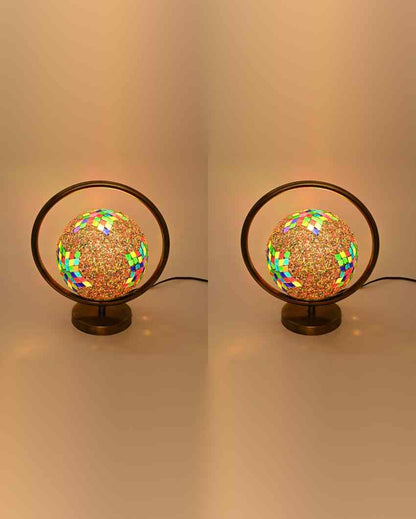 Schneg Decorative Round Table Lamp with Colorful Glass Shade | 9 x 10 inches