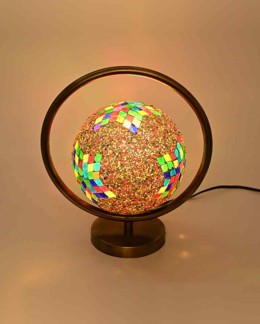 Schneg Decorative Round Table Lamp with Colorful Glass Shade | 9 x 10 inches