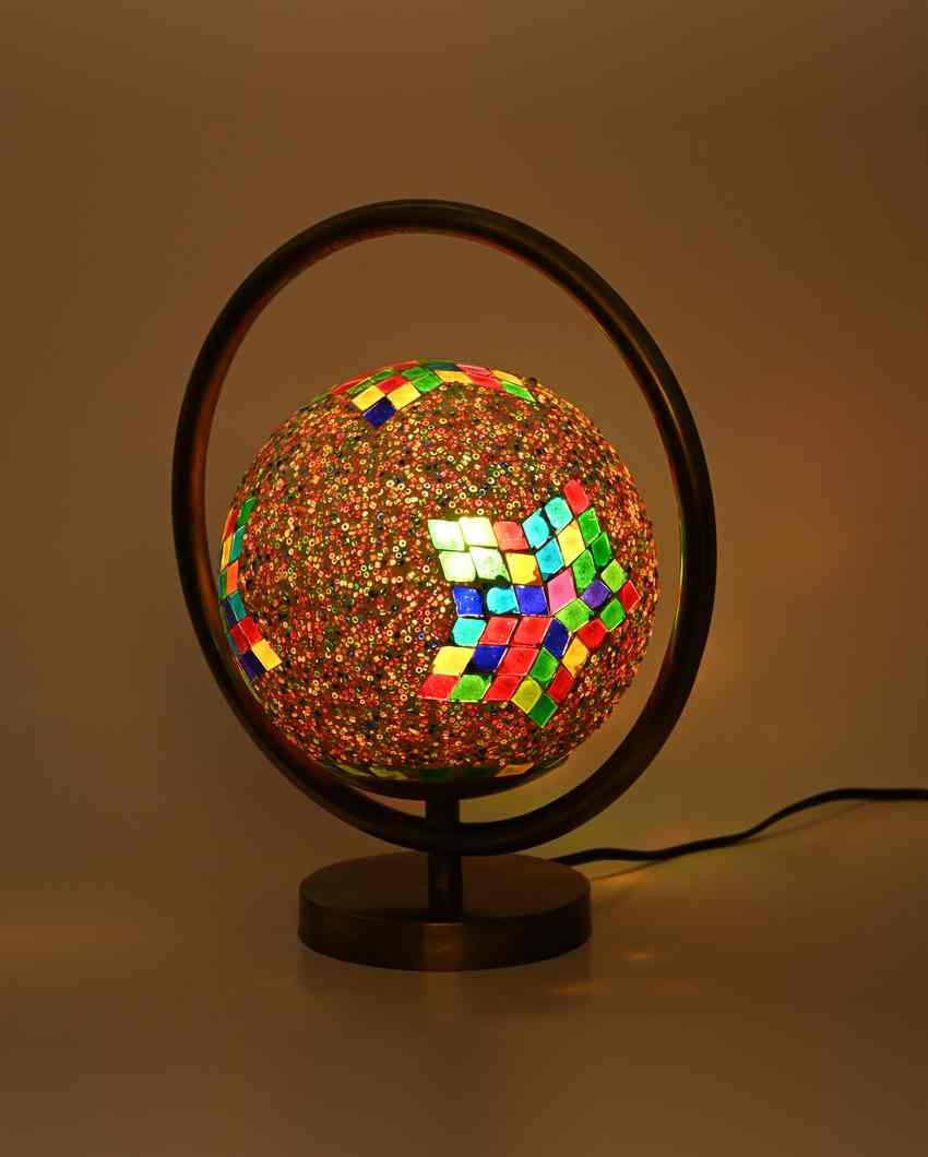 Schneg Decorative Round Table Lamp with Colorful Glass Shade | 9 x 10 inches