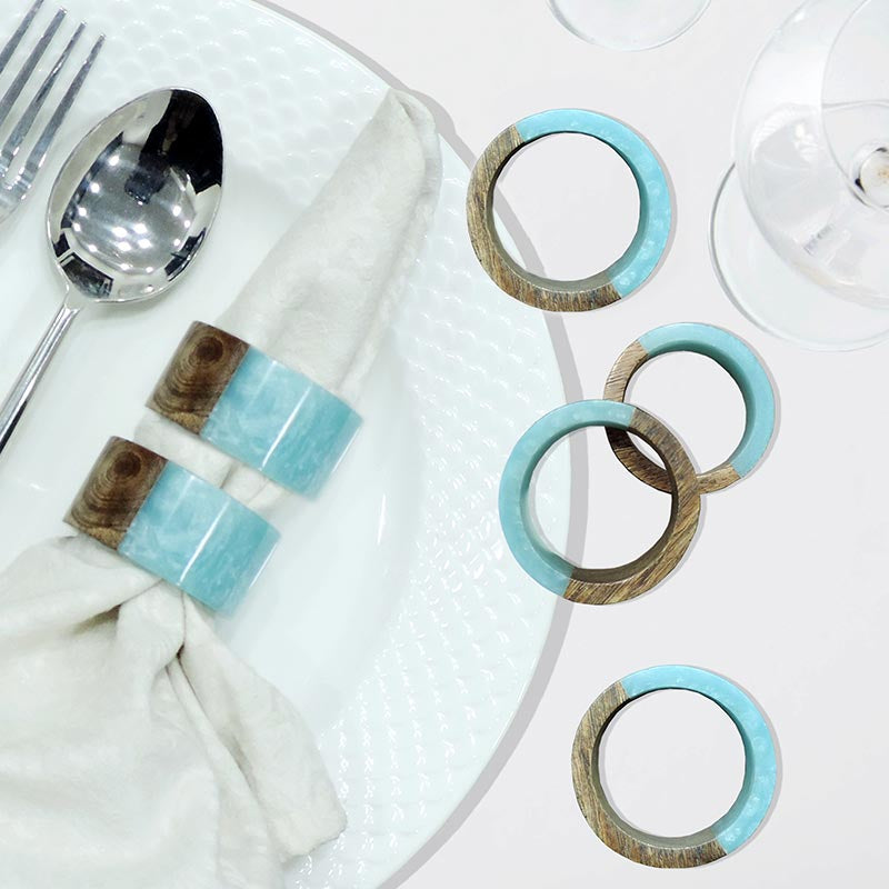 Resin Napkin Ring  | Set of 6 | Multiple Colors Natural & Aqua