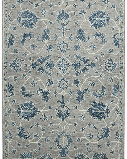 Gray Wool Floral Pattern Hand-Tufted Rug Carpet | 8 x 10 Feet