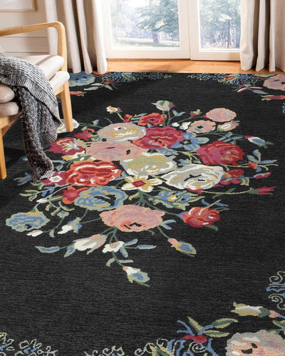 Black Wool Romania Hand Tufted Carpet | 6x4, 8x5 ft 6 x 4 ft